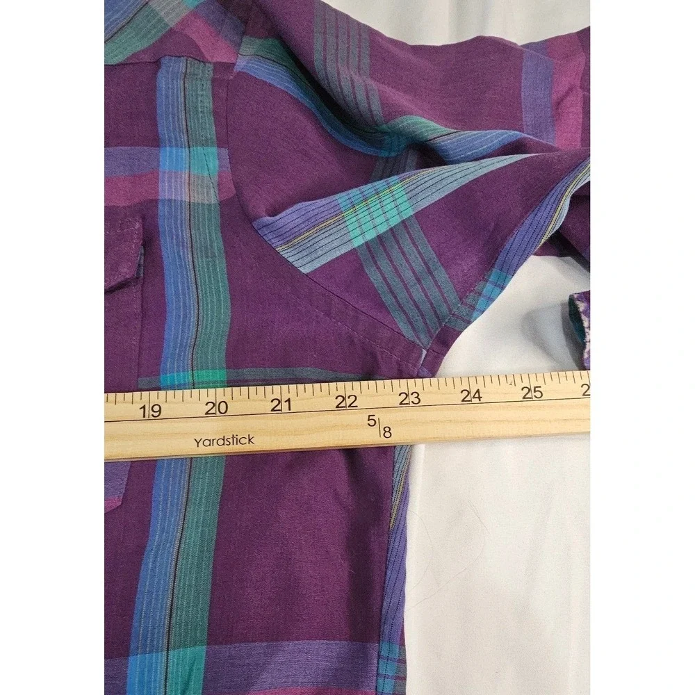 Wrangler Cowboy Cut Mens‎ Purple Plaid Pearl Snap Western Shirt X-Long Tails